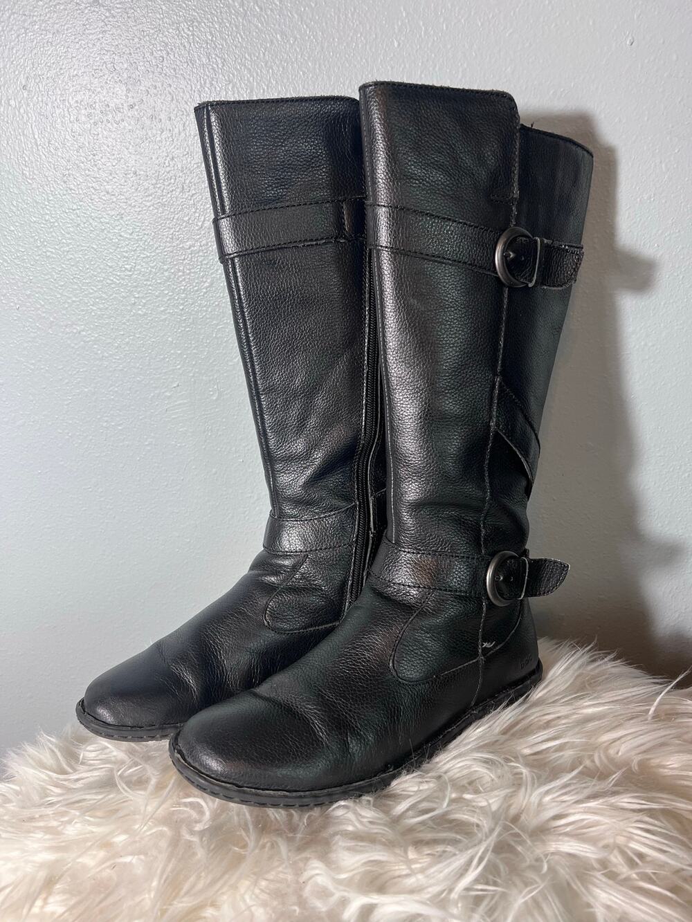 BOC Born Concept Tall Riding Boots Size 39 or 8 Black Leather Buckle Moto Biker